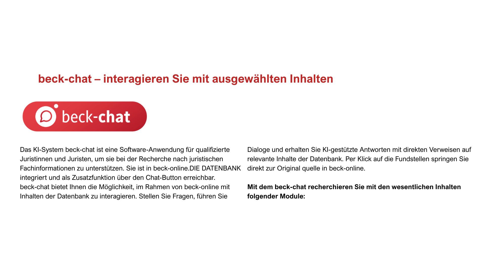 Beck Chat INTERAGIEREN SIE MIT DEN MODULINHALTEN